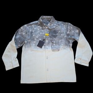 NWT Ombre Denim Jacket Black and Cream Gradient Shirt Sizr Large